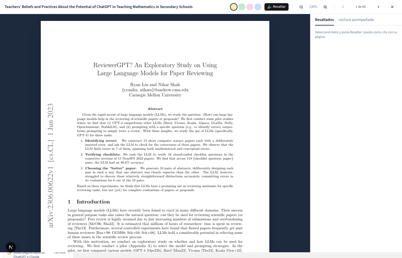 El lector: el PDF por enlace, resaltados que se vuelven citas y la lectura acompañada.